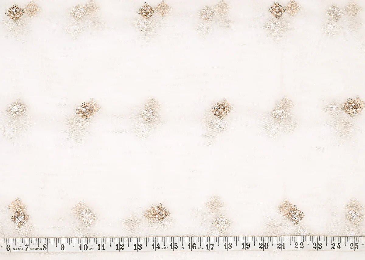 White Dyeable Net Fabric With All Over Sequins, Katdana And Bead Work PG-160 - Design For Destiny