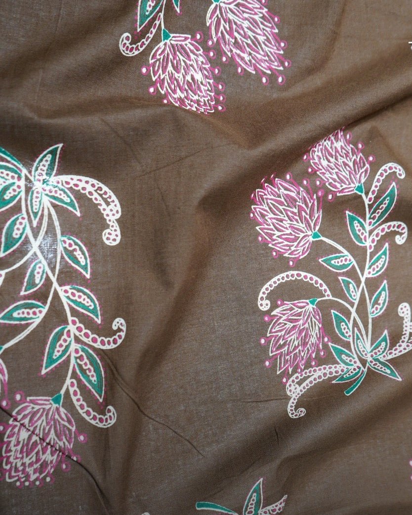 Olive Green Floral Print Cotton - Design For Destiny