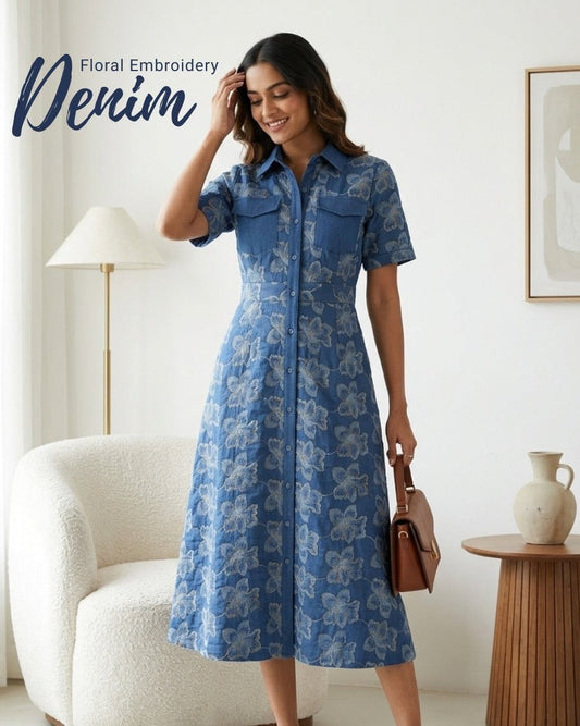 Blue Embroidered Denim Fabric | Design For Destiny - Design For Destiny