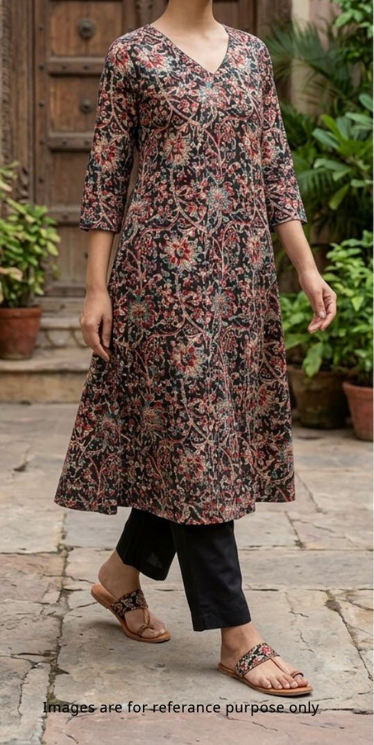Black KalamKari Print Cotton Fabric TU 109 - Design For Destiny