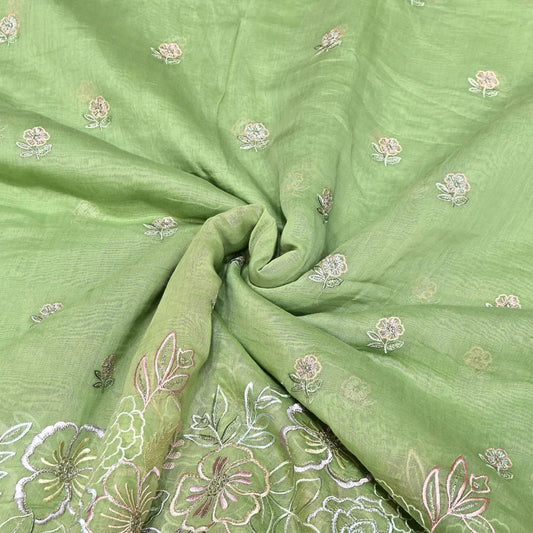 Mul Chanderi Floral Thread & Zari Embroidery Designer Summer Fabric RS-163 - Design For Destiny