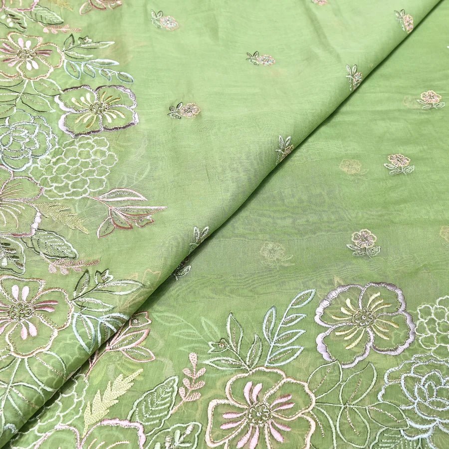 Mul Chanderi Floral Thread & Zari Embroidery Designer Summer Fabric RS-163 - Design For Destiny