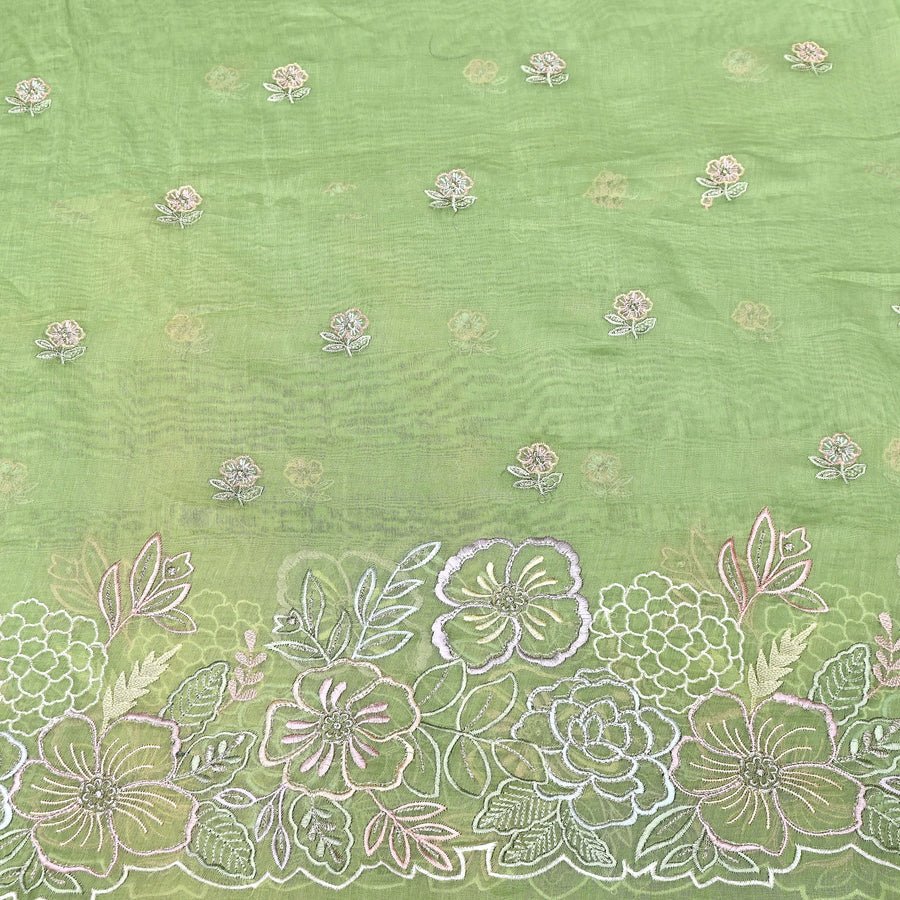Mul Chanderi Floral Thread & Zari Embroidery Designer Summer Fabric RS-163 - Design For Destiny