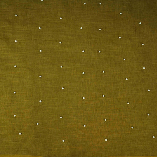 Olive Green Beads Work Linen Fabric TU-176 - Design For Destiny