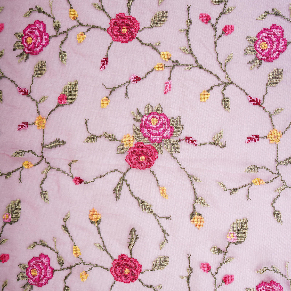 Pink French Knot Embroidery Organza Fabric AR- 1004 - Design For Destiny