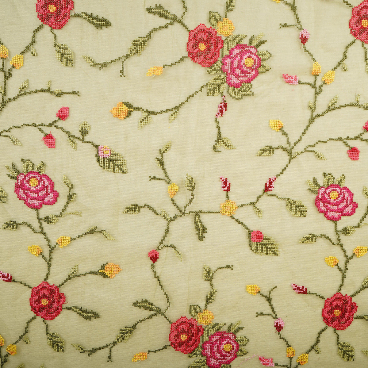 Green French Knot Embroidery Organza Fabric AR-1005 - Design For Destiny