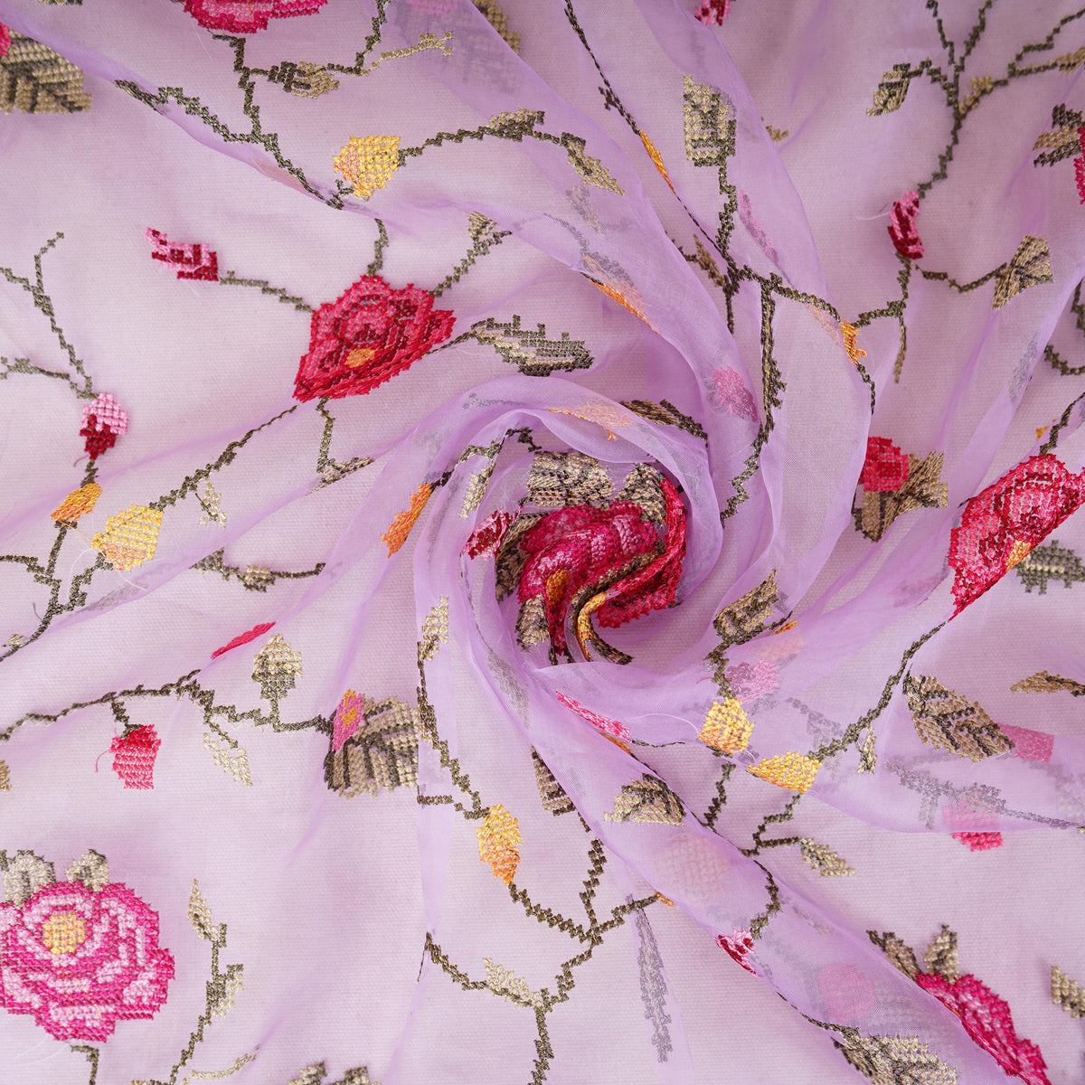 Lavender French Knot Embroidery Organza Fabric AR-1006 - Design For Destiny