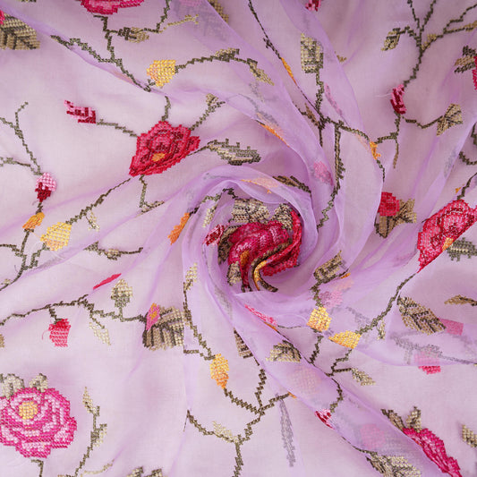 Lavender French Knot Embroidery Organza Fabric AR-1006 - Design For Destiny