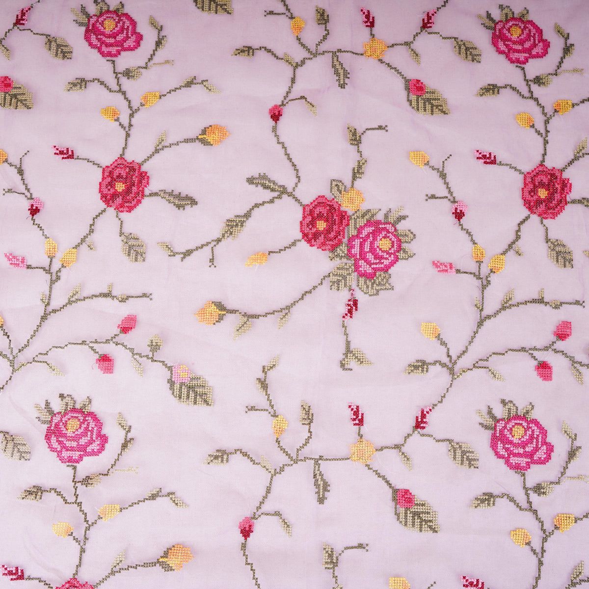Lavender French Knot Embroidery Organza Fabric AR-1006 - Design For Destiny