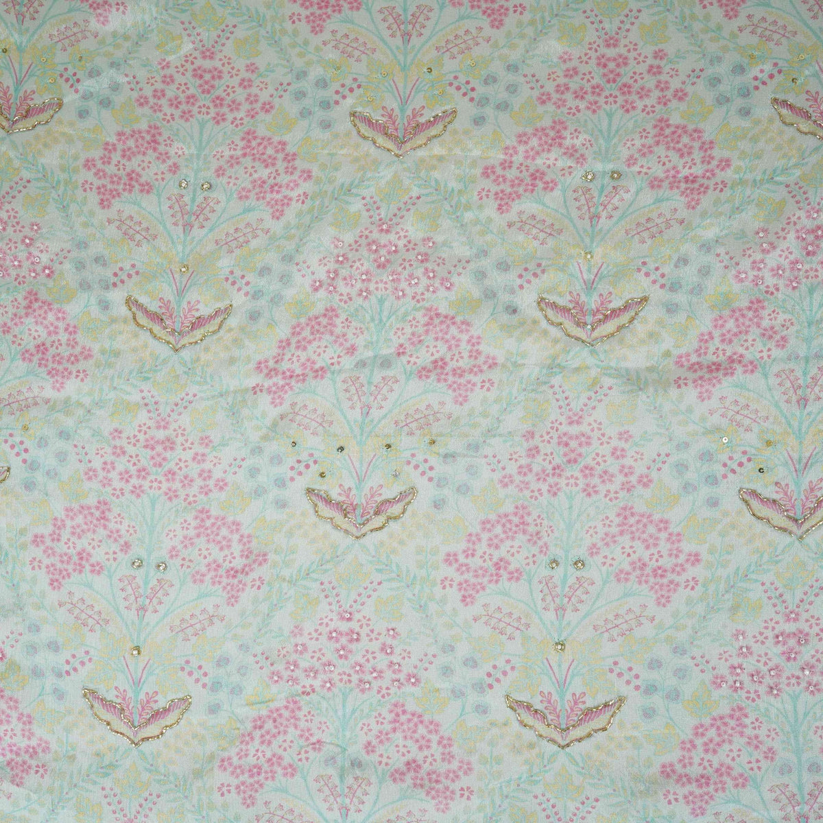 Purple Floral Cutdana Embroidery Chinnon Fabric AR-1008 - Design For Destiny