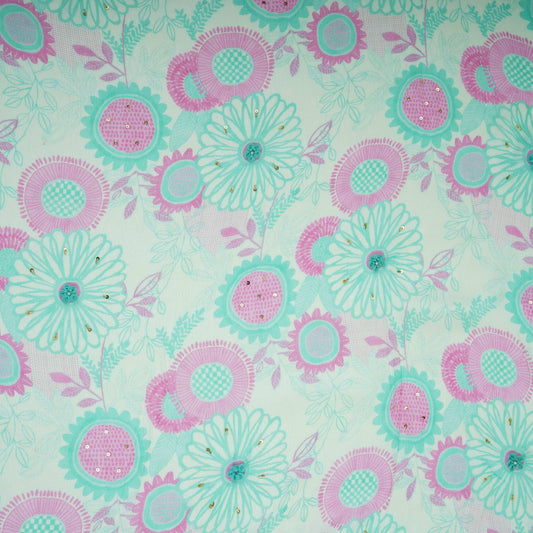 Pink With Multicolor Floral Cutdana Chinnon Fabric AR- 1009 - Design For Destiny