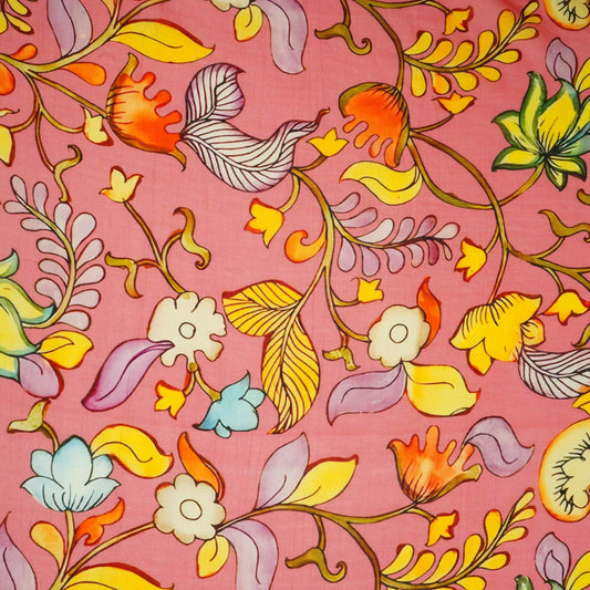 Rani Pink Kalamkari Print Pure Chanderi Fabric AR- 1013 - Design For Destiny
