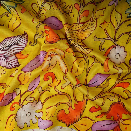 Lime Green Kalamkari Print Pure Chanderi Fabric AR-1014 - Design For Destiny