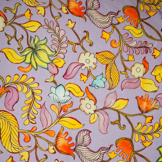 Lilac Kalamkari Print Pure Chanderi Fabric AR-1015 - Design For Destiny
