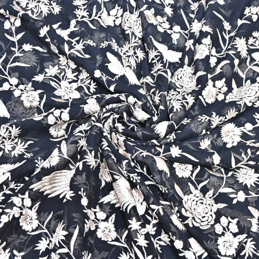 VISCOSE GEORGETTE PARSI EMBROIDERY FABRIC AR-1017 - Design For Destiny
