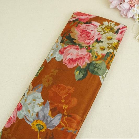 Brown Floral Print Crepe Fabric - Design For Destiny