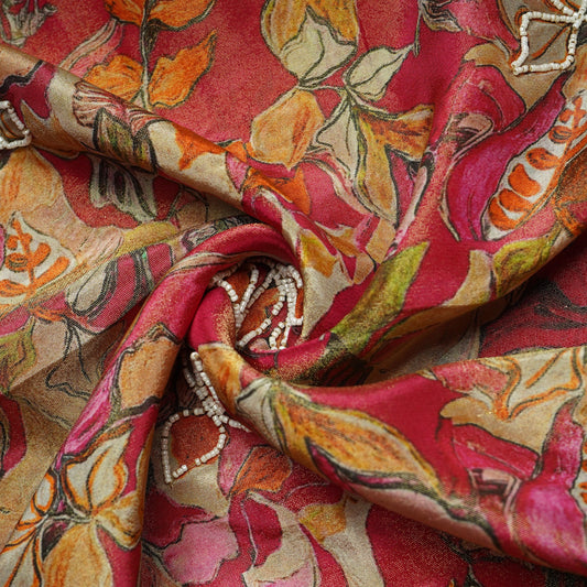 Brick Red Cutdana Embroidery Tissue Fabric - Design For Destiny