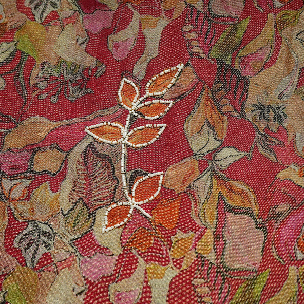 Brick Red Cutdana Embroidery Tissue Fabric - Design For Destiny