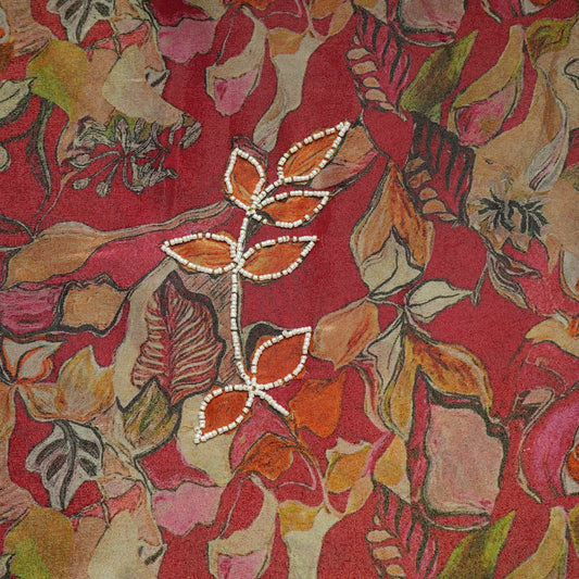 Brick Red Cutdana Embroidery Tissue Fabric - Design For Destiny