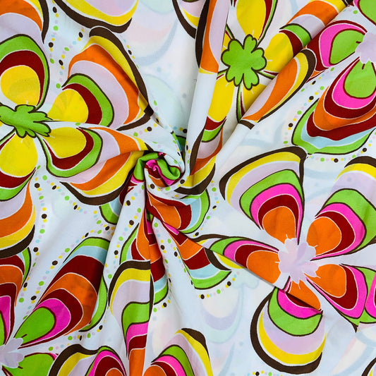 White & Multicolor Floral Print Georgette Fabric - Design For Destiny