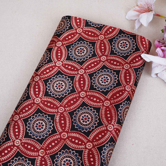 Red Ajrakh Print Mashru Silk Fabric - Design For Destiny