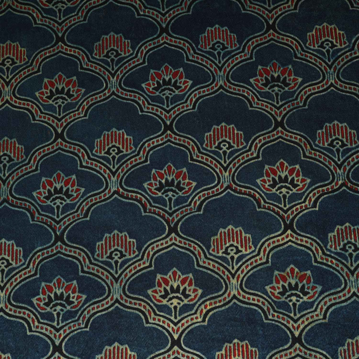 Teal Blue Floral Print Mashru Silk Fabric - Design 1 - Design For Destiny