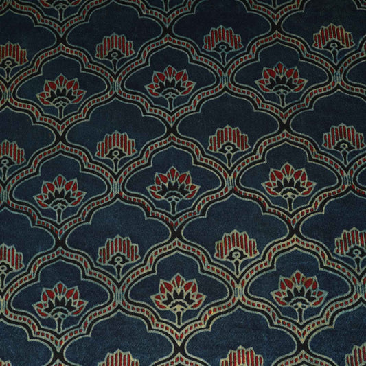 Teal Blue Floral Print Mashru Silk Fabric - Design 1 - Design For Destiny