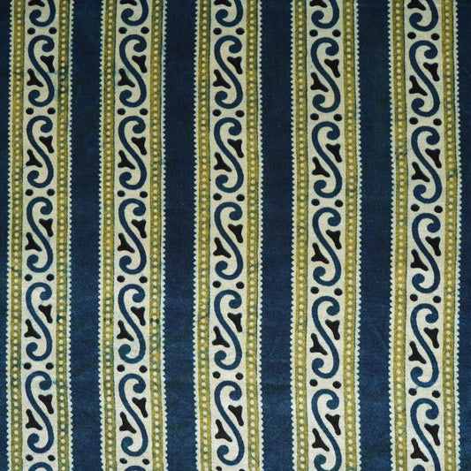 Teal Blue stripes Print Mashru Silk Fabric - Design For Destiny