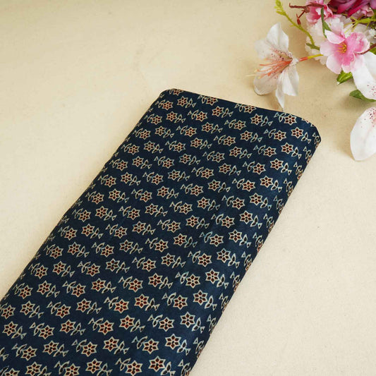 Teal Blue Floral Print Mashru Silk Fabric - Design 4 - Design For Destiny