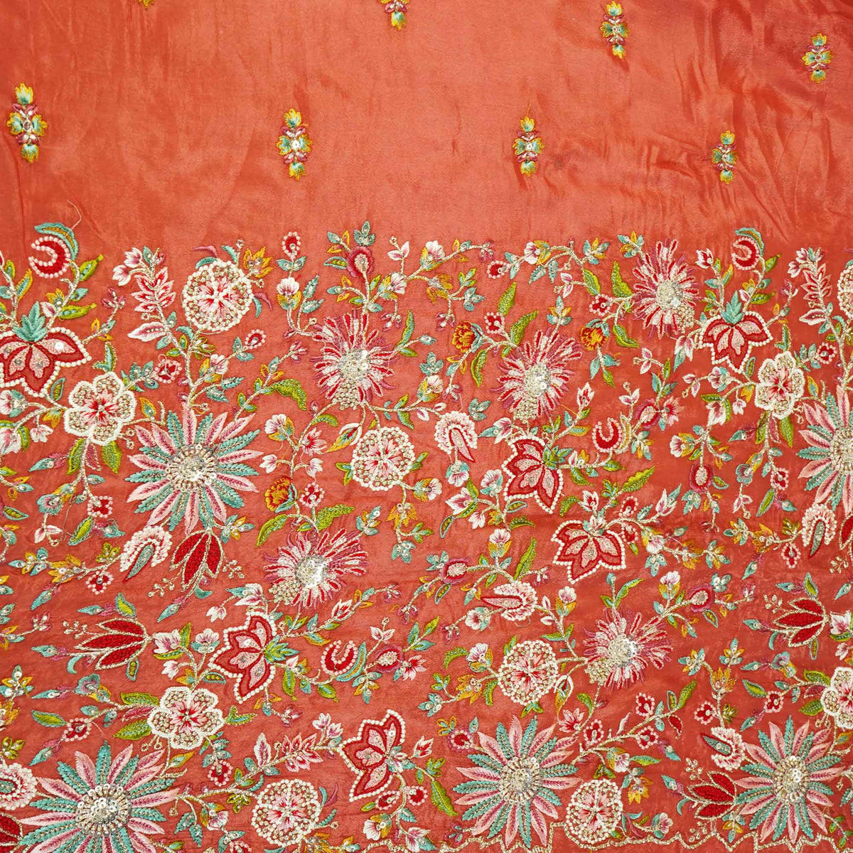 Peach Thread Embroidery Chinon Fabric - Design For Destiny
