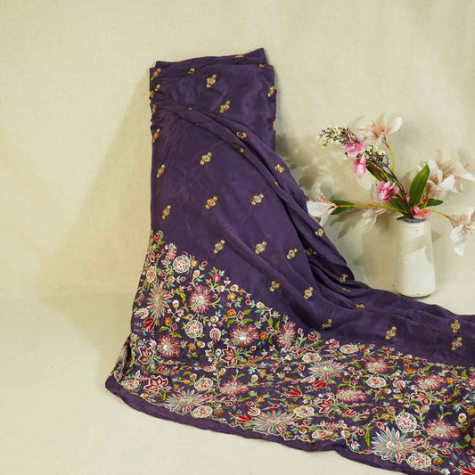 Purple Thread Embroidery Chinon Fabric - Design For Destiny