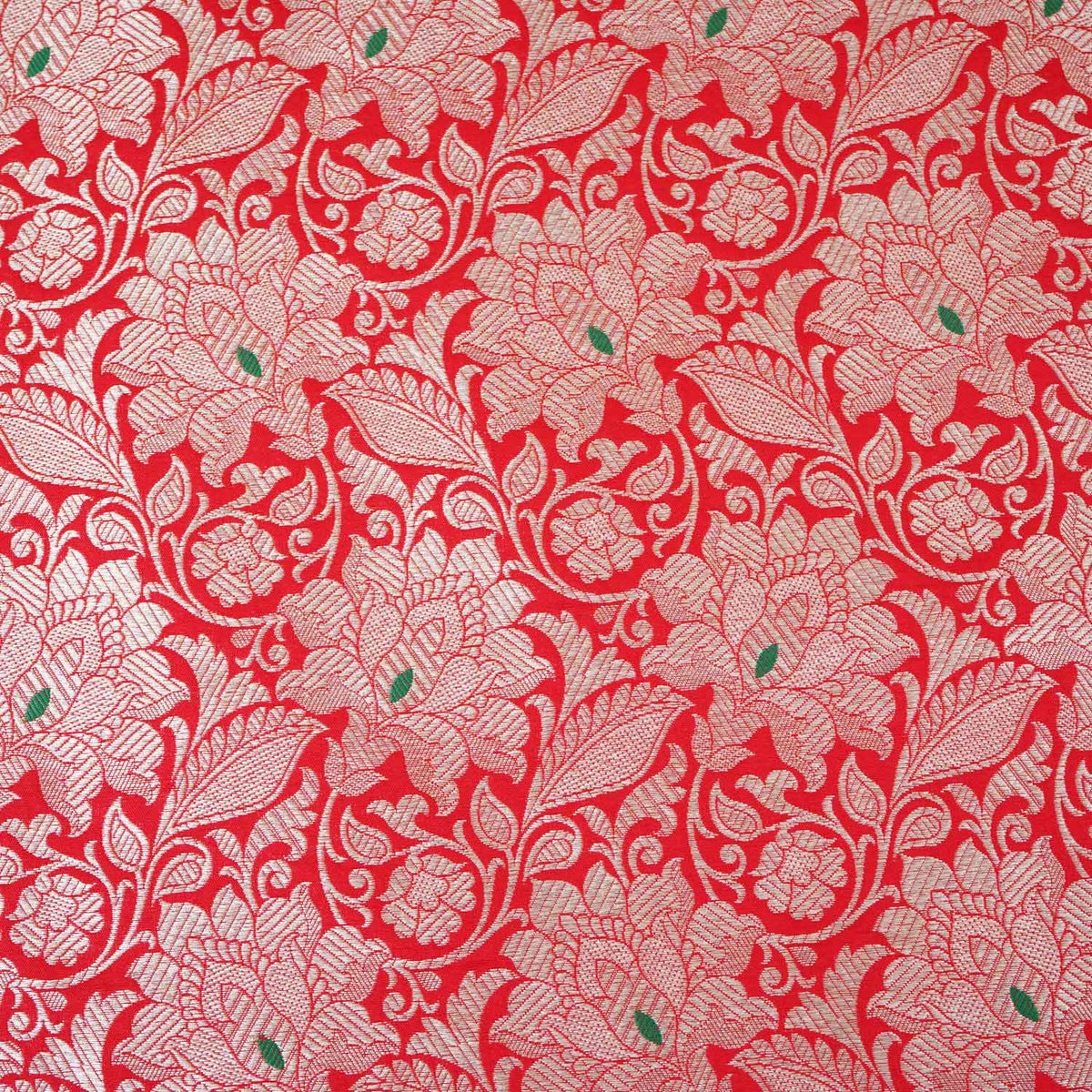 Red Silver Jaal Brocade Fabric - Design For Destiny