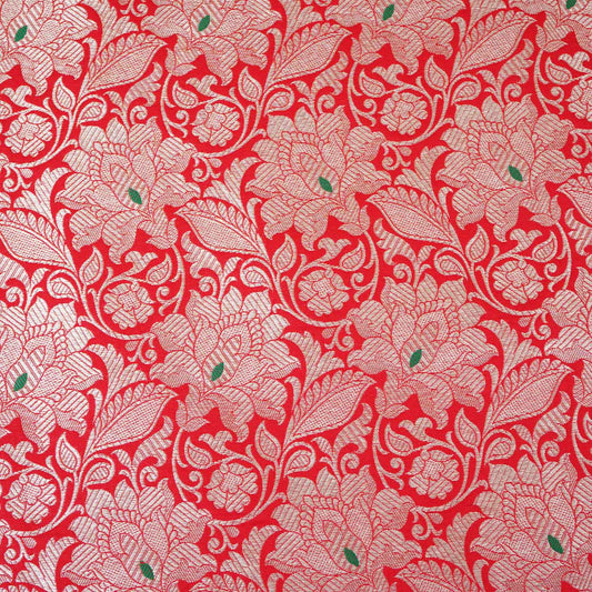 Red Silver Jaal Brocade Fabric - Design For Destiny