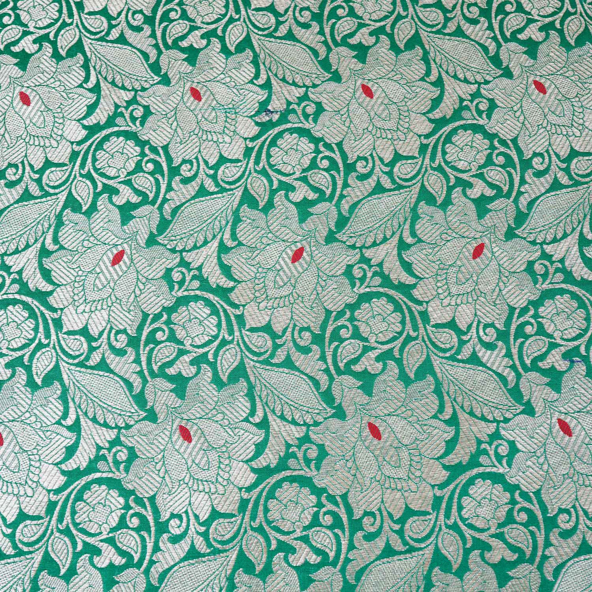 Green Silver Jaal Brocade Fabric - Design For Destiny