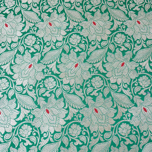 Green Silver Jaal Brocade Fabric - Design For Destiny