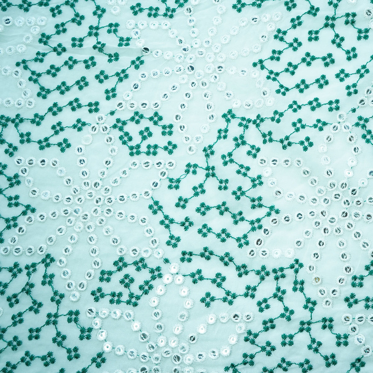 Off White Green Thread Embroidery Georgette Fabric - Design For Destiny
