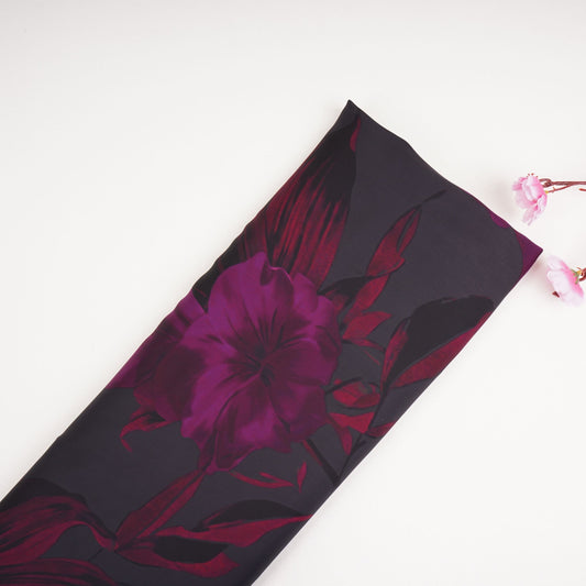 Wine floral print Modal Satin Fabric - Design For Destiny