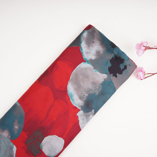 Red floral print Modal Satin Fabric - Design For Destiny