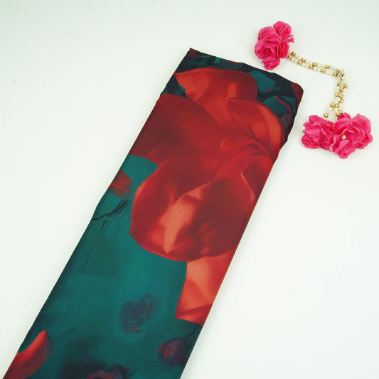 Black floral print Modal Satin Fabric - Design For Destiny
