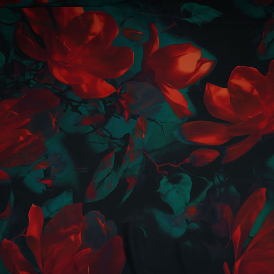 Black floral print Modal Satin Fabric - Design For Destiny
