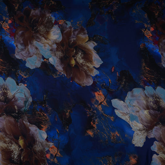 Navy Blue floral print Modal Satin Fabric - Design For Destiny