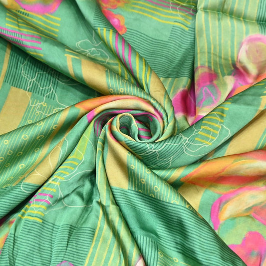 Floral green and pint Bemberg satin print - Design For Destiny