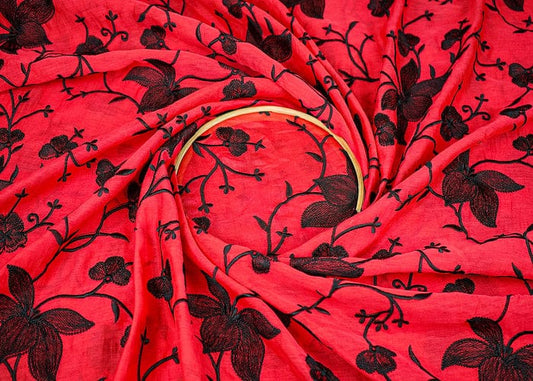 Red Chanderi Fabric With All Over Thread Work PG-101 - Design For Destiny