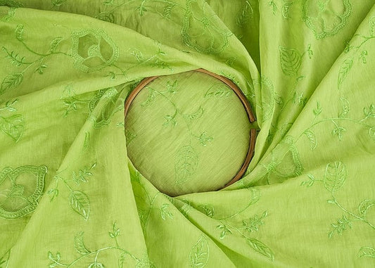 Pista Green Chanderi Fabric With All Over Thread Work And Organza Cutwork PG-104 - Design For Destiny