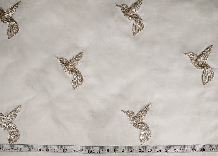 White Dyeable Pure Organza Fabric With All Over Zari And Beads Work PG-103 - Design For Destiny