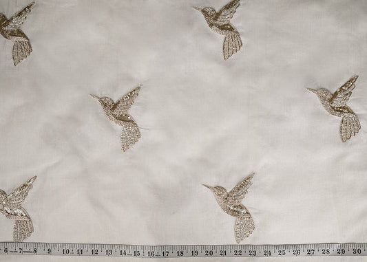 White Dyeable Pure Organza Fabric With All Over Zari And Beads Work PG-103 - Design For Destiny