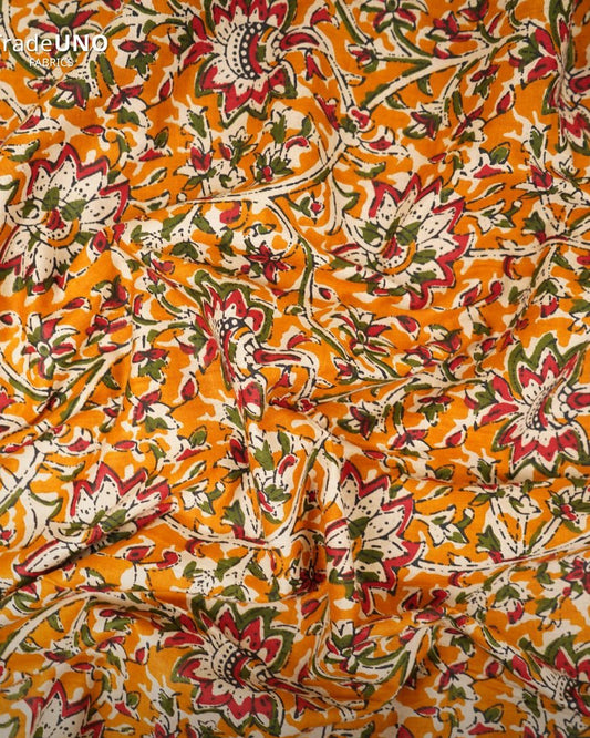 Yellow Kalamkari Print Cotton Fabric TU 108 - Design For Destiny