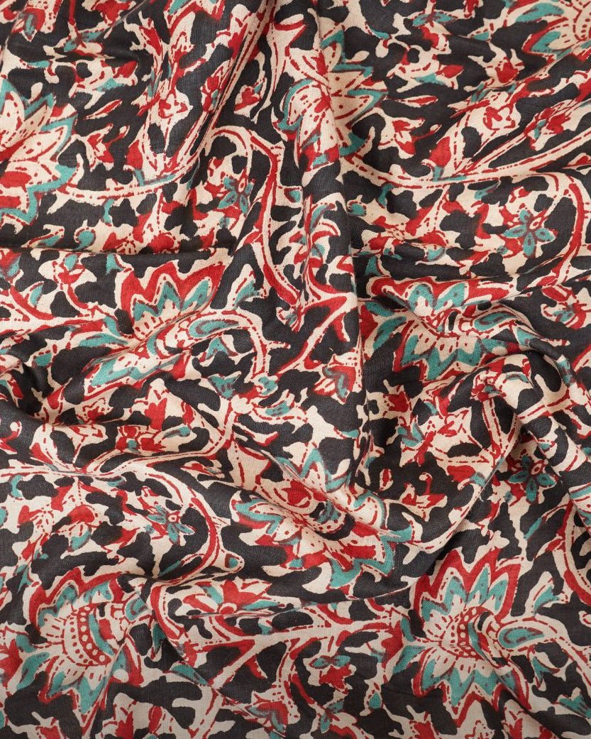 Black KalamKari Print Cotton Fabric TU 109 - Design For Destiny