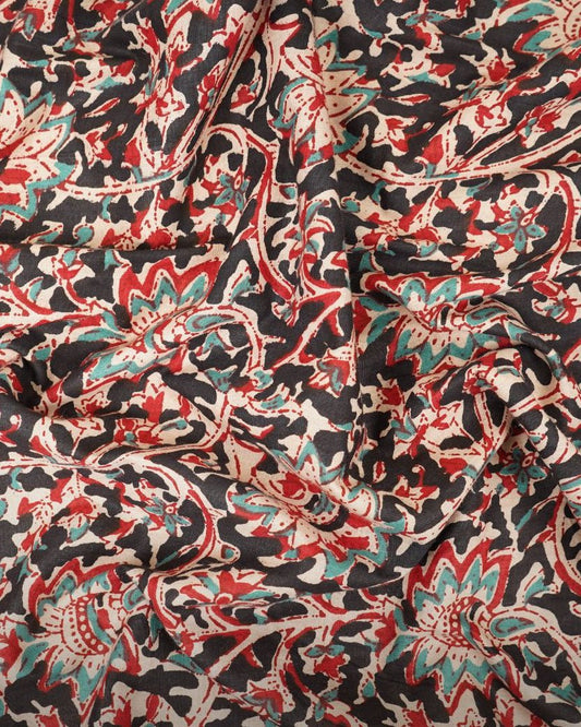 Black KalamKari Print Cotton Fabric TU 109 - Design For Destiny