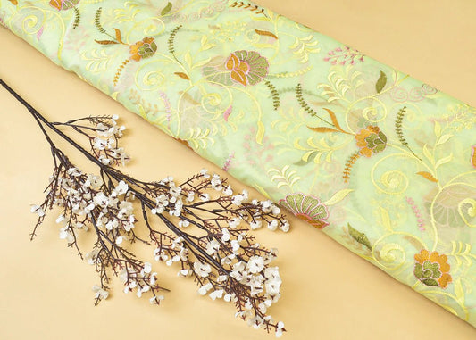 Pista Green Organza Fabric with All Over Thread Work PG 15154 - Design For Destiny